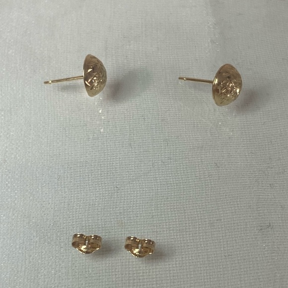 14K YELLOW GOLD etched dome studs dormelonas REAL GOLD - Picture 7 of 11